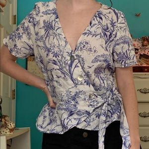 Blue Floral Wrap Top